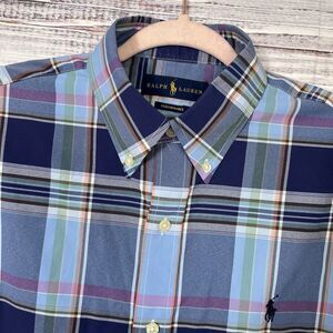 Ralph Lauren Shirt Mens Medium Blue Plaid Performance Button Stretch Pony Logo